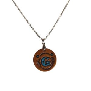 Handcrafted Genuine Leather Tooled Monogram Initial Necklace Letter G